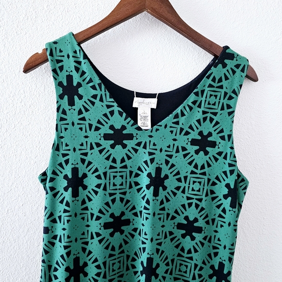 Magnolia GRACE Stitch Fix reversible dress size L green navy sleeveless print - Picture 3 of 12